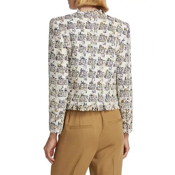 $795 NEW L'AGENCE Women's Angelina Ivory Multi Tweed Plaid Jacket Blazer Size 10 - Picture 3 of 9